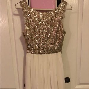 White and Gold Sequin Homecoming Dress